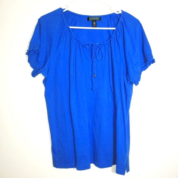 Lauren Ralph Lauren Blue Peasant Top 1X - Picture 1 of 11
